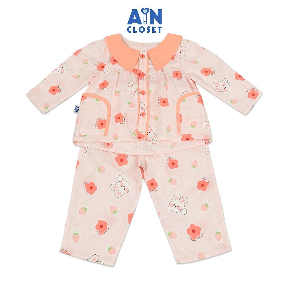 Bộ quần áo Dài bé gái họa tiết Hoa Dâu Cam xô sợi tre - AICDBG9RKPH2 - AIN Closet