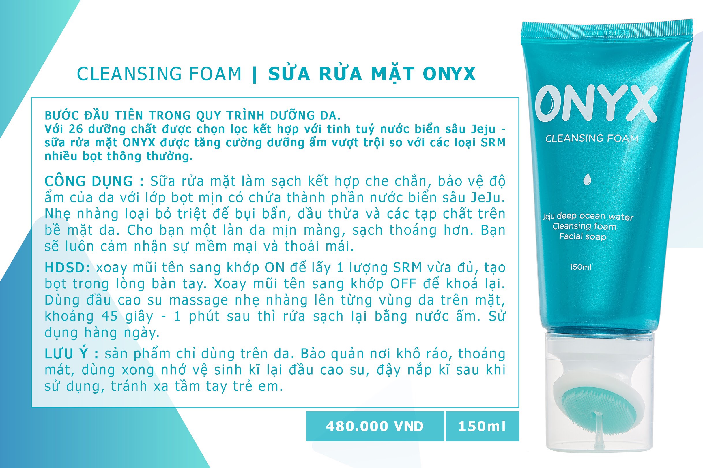 Sữa Rửa Mặt ONYX Làm Sạch Sâu Lỗ Chân Lông, Dưỡng Ầm, Sáng Da, Ngừa Mụn CLEANSING FOAM ONYX 150g