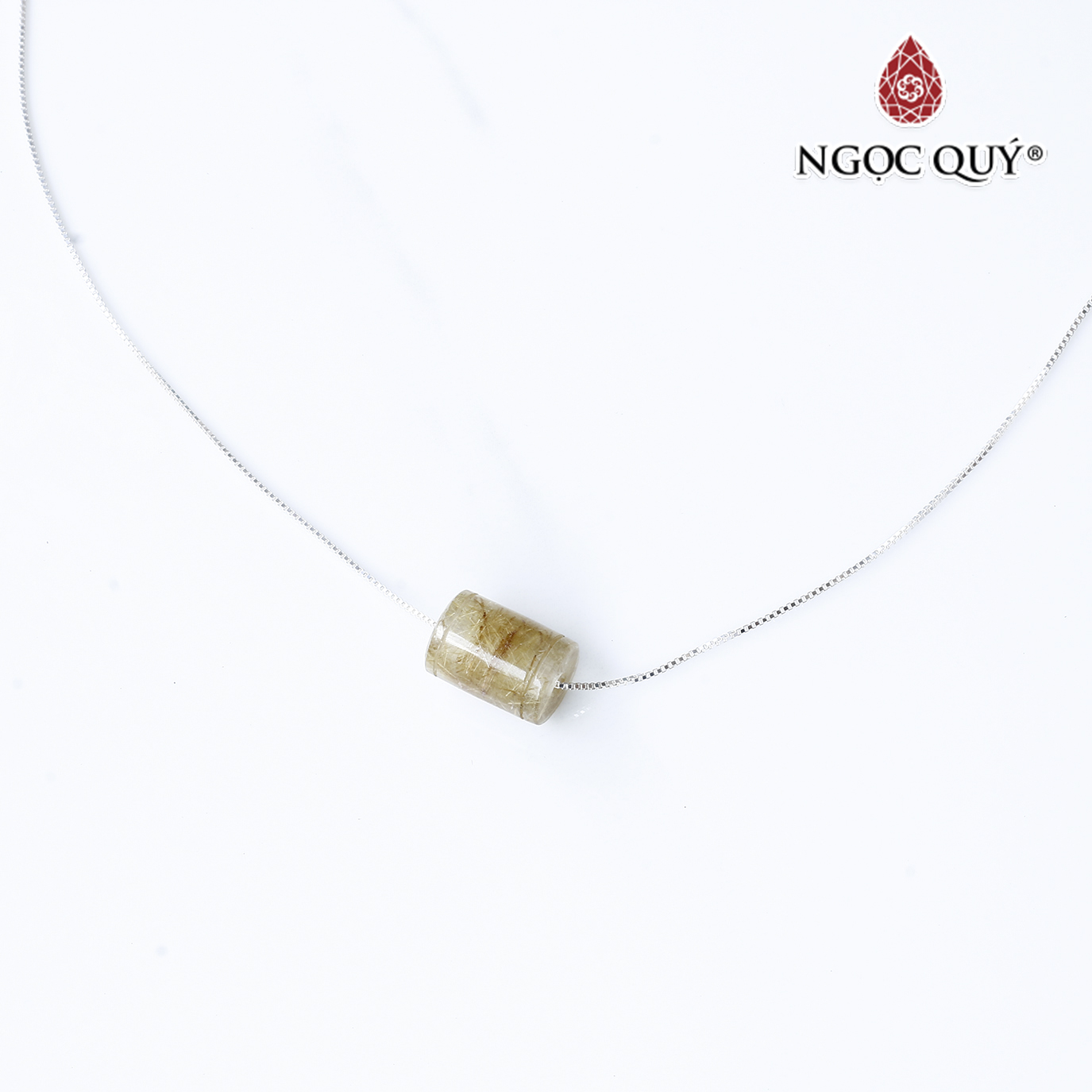 Dây chuyền bạc mặt lu thống đá thạch anh tóc vàng 12x8mm mệnh thủy, kim - Ngọc Quý Gemstones