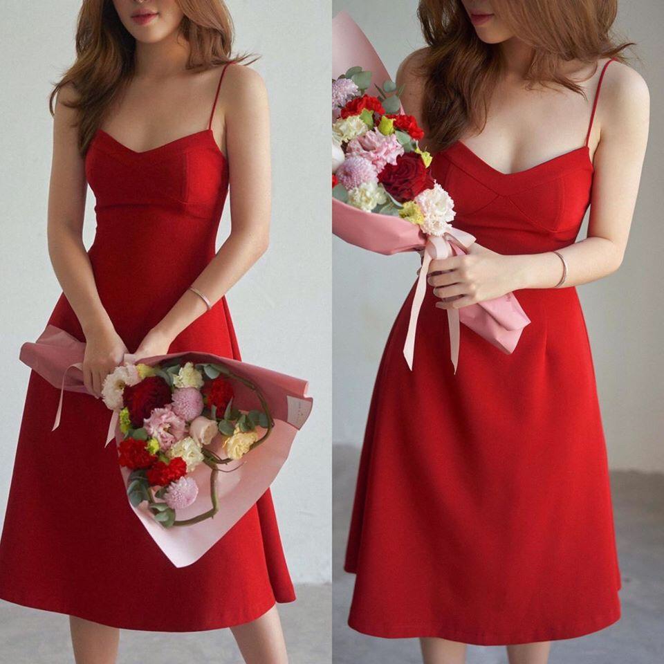 Đầm xòe 2 dây dự tiệc love cực sang BY8199