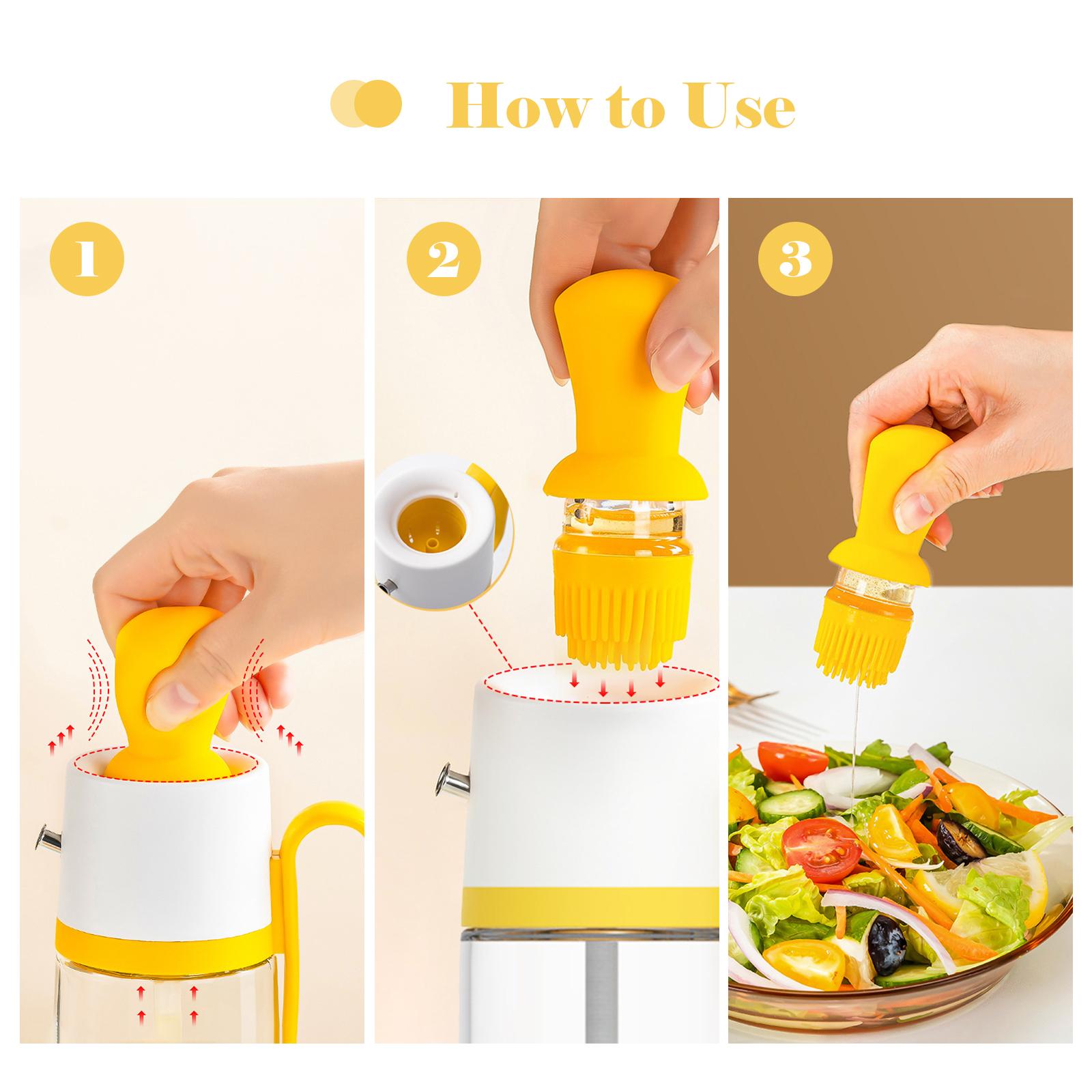 2 In 1 Olive Oil Dispenser With Silicone Brush 550mL Glass Bottle Leakproof Refillable Oil Dispenser
