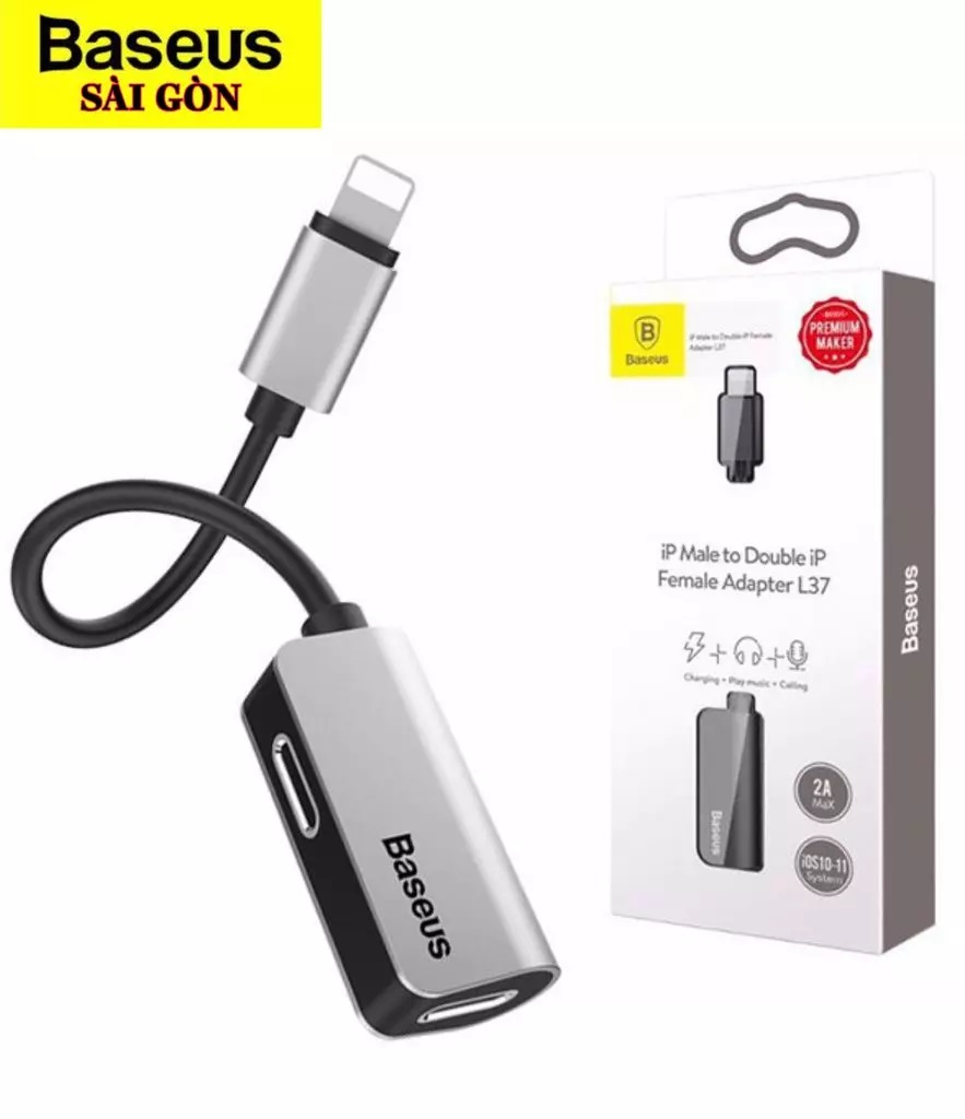 Jack chuyển đổi Baseus 1 cổng ra 2 cổng sạc cho iPhone - vừa sạc / vừa nghe nhạc / đàm thoại cùng lúc tiện lợi cho iPhone / iPad - Hàng Chính Hãng