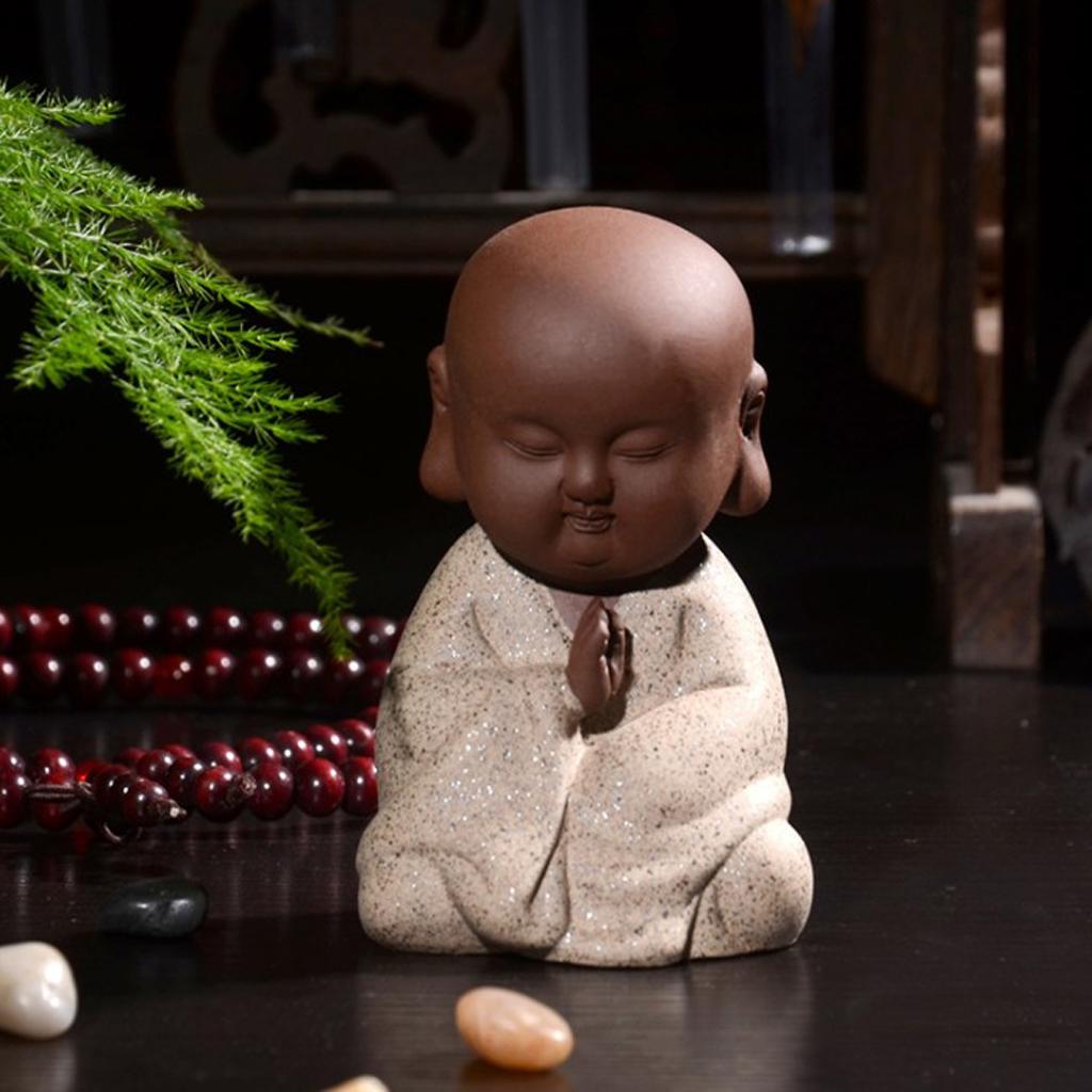 Ceramic Small Buddha Statue Small Monk Figurine Tea Pet Decor