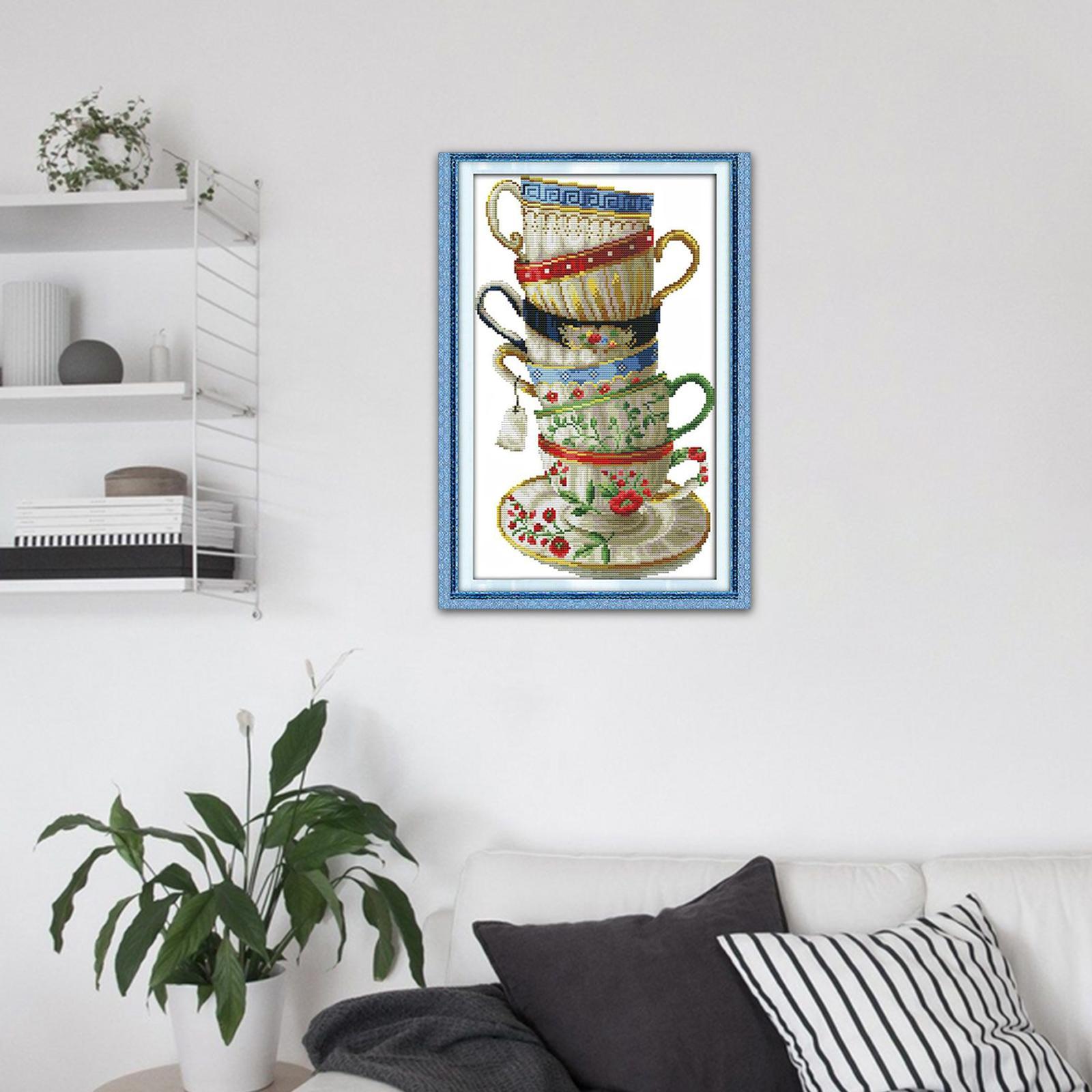 Coffee Cup Cross Stitch Kit Needlework Stamped for Beginners 28 × 42cm 14CT