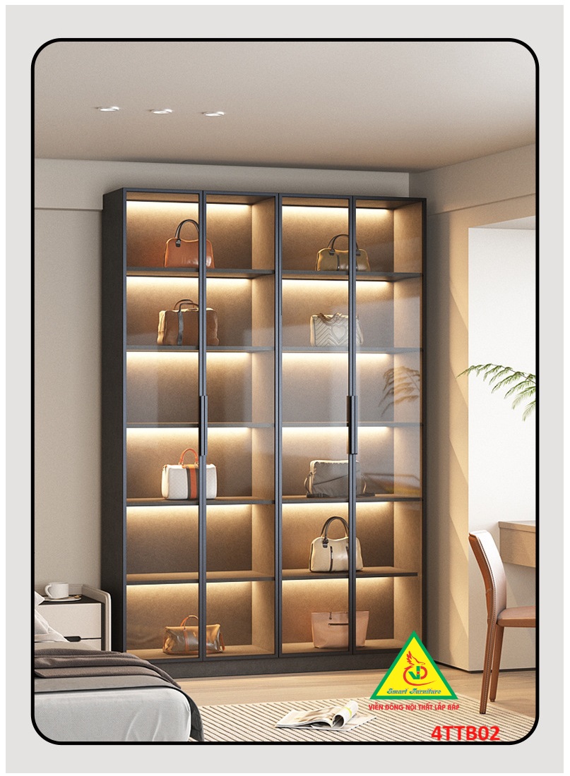 Tủ đựng túi xách cánh kính, tủ trưng bày sản phẩm cánh kính, tủ đa năng 4TTB02 - Nội thất lắp ráp Viễn Đông Adv