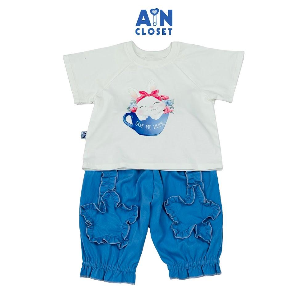 Bộ quần áo Dài tay ngắn bé gái họa tiết Thỏ Sao Xanh Cotton - AICDBGZ3IEHJ - AIN Closet