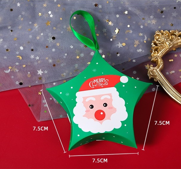 Hộp quà mini tặng, trang trí noel merry christmas giáng sinh hình ngôi sao độc đáo có dây treo