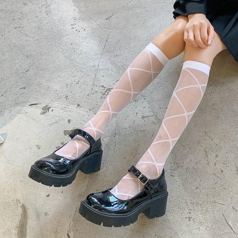 Tất, vớ mỏng dưới gối, 42cm, phong cách lolita họa tiết chấm bi, chấm bi leo, caro, thoáng mát, cá tính, cosplay gợicảm Nữ Women