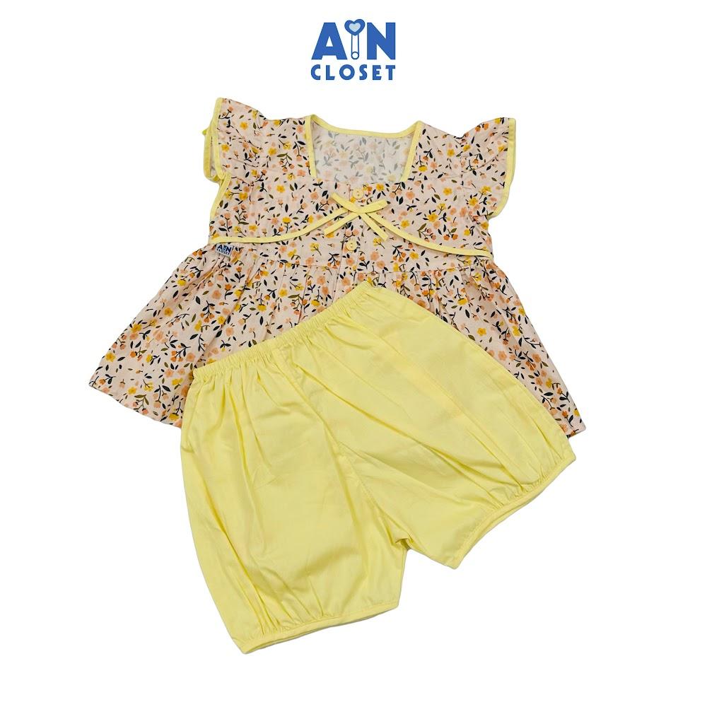 Bộ quần áo Ngắn bé gái họa tiết Hoa Nhí Vàng Nâu Cotton - AICDBGDVVE7N - AIN Closet