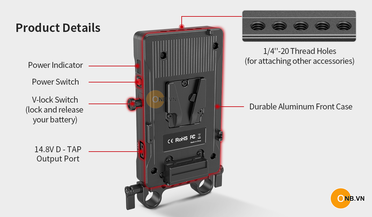 SmallRig V Mount Battery Adapter Plate with Dual 15mm Rod Clamp 3203