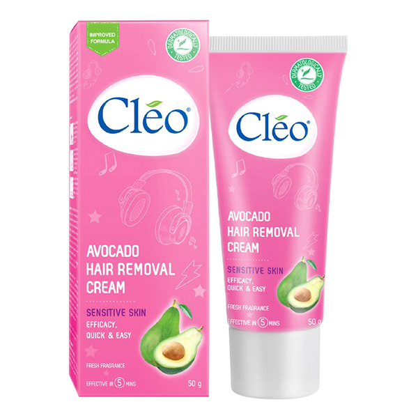 Combo kem tẩy lông chiết xuất bơ Cleo đa vùng dành cho da nhạy cảm 50g và Gel dịu da chiết xuất trà xanh Cleo giúp chậm mọc lông 50g, an toàn, không đau và đạt hiệu quả nhanh chóng