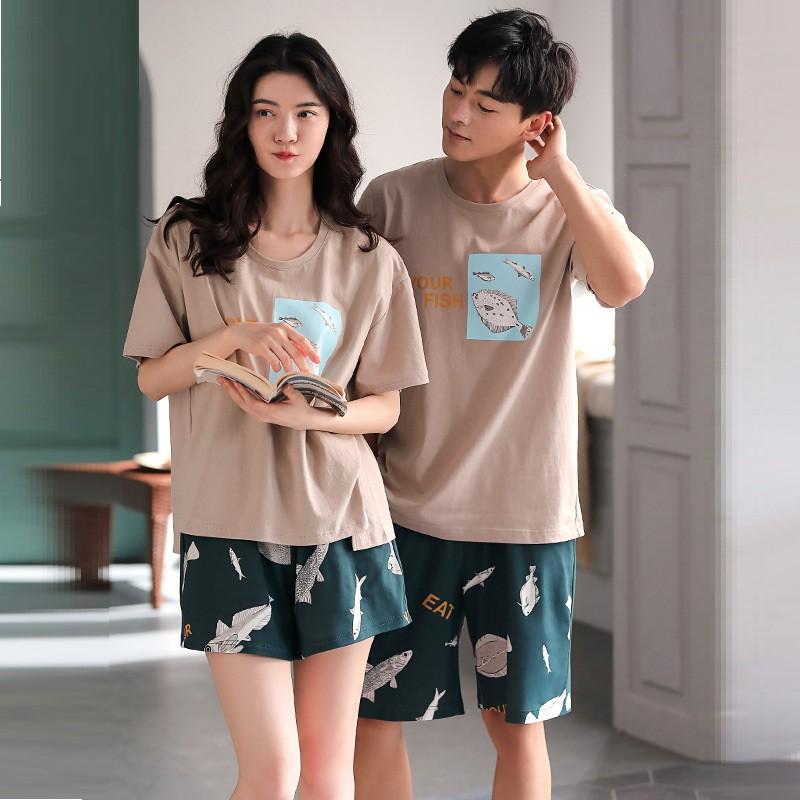 Bộ short nữ cotton áo ghi xám Your fish