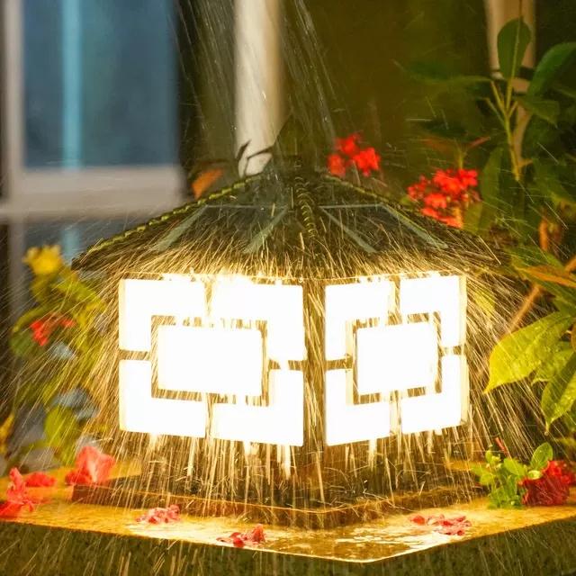 Đèn trụ cổng 4 mái năng lượng mặt trời cao cấp COT018 - tặng kèm bóng led