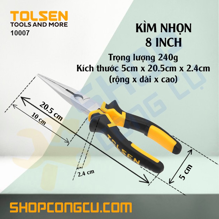 Kìm nhọn 8 inch Tolsen 10007