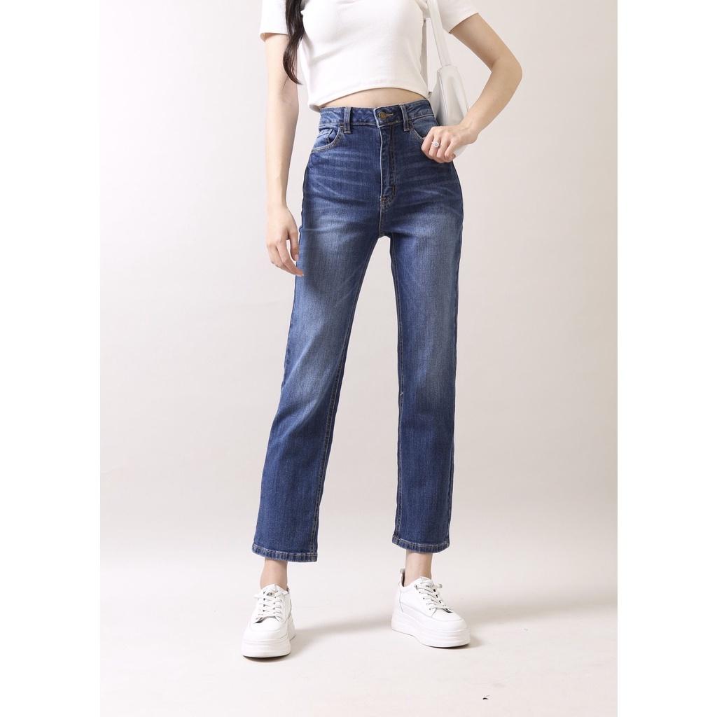 Quần Jean Nữ Ống Suông Đứng Cạp Cao gấu thường CT Jeans