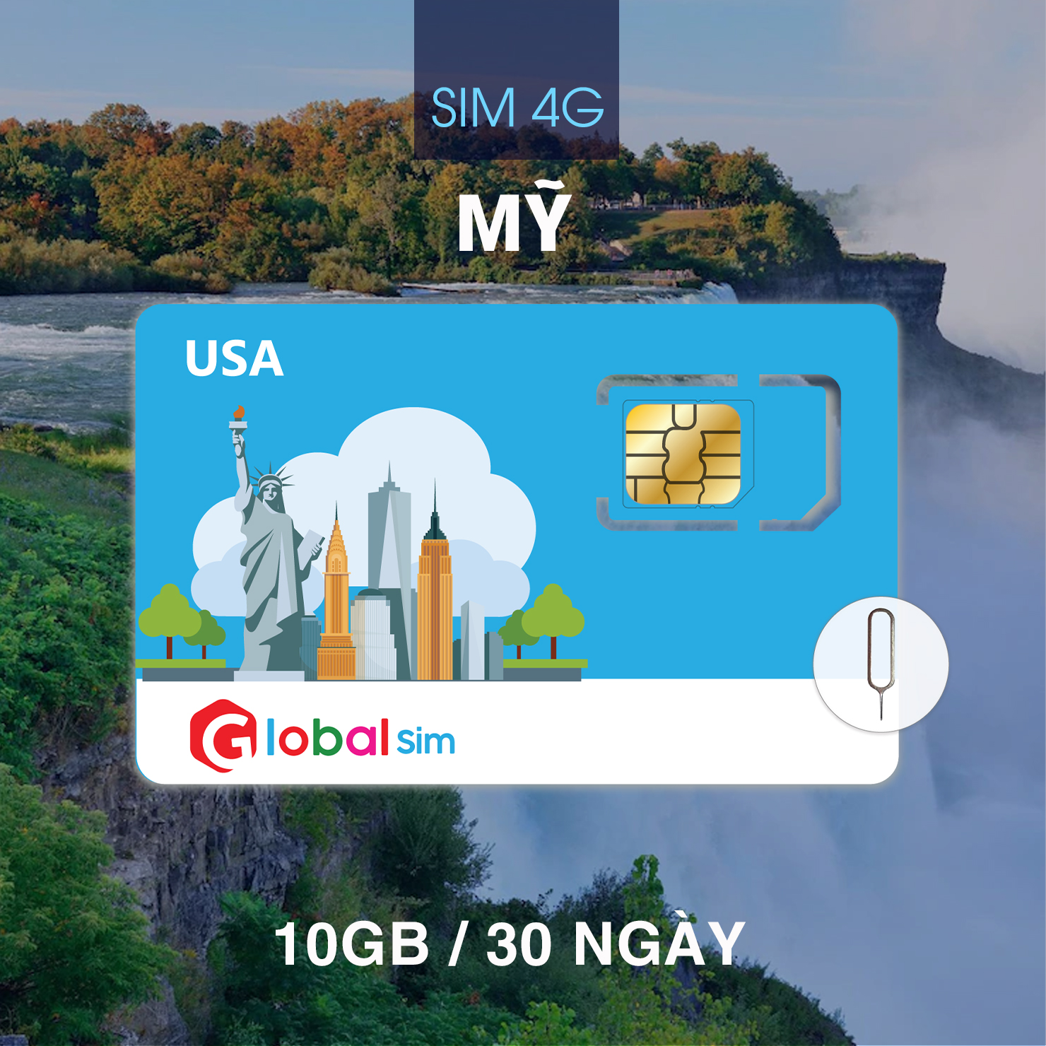 SIM 4G MỸ (USA) 30 NGÀY 10GB TỐC ĐỘ CAO