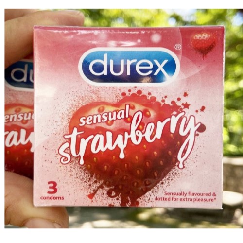 Bao Cao Su Durex Strawberry (3s) - Gai Nhỏ - Hương Dâu - Nhập Khẩu Thái Lan