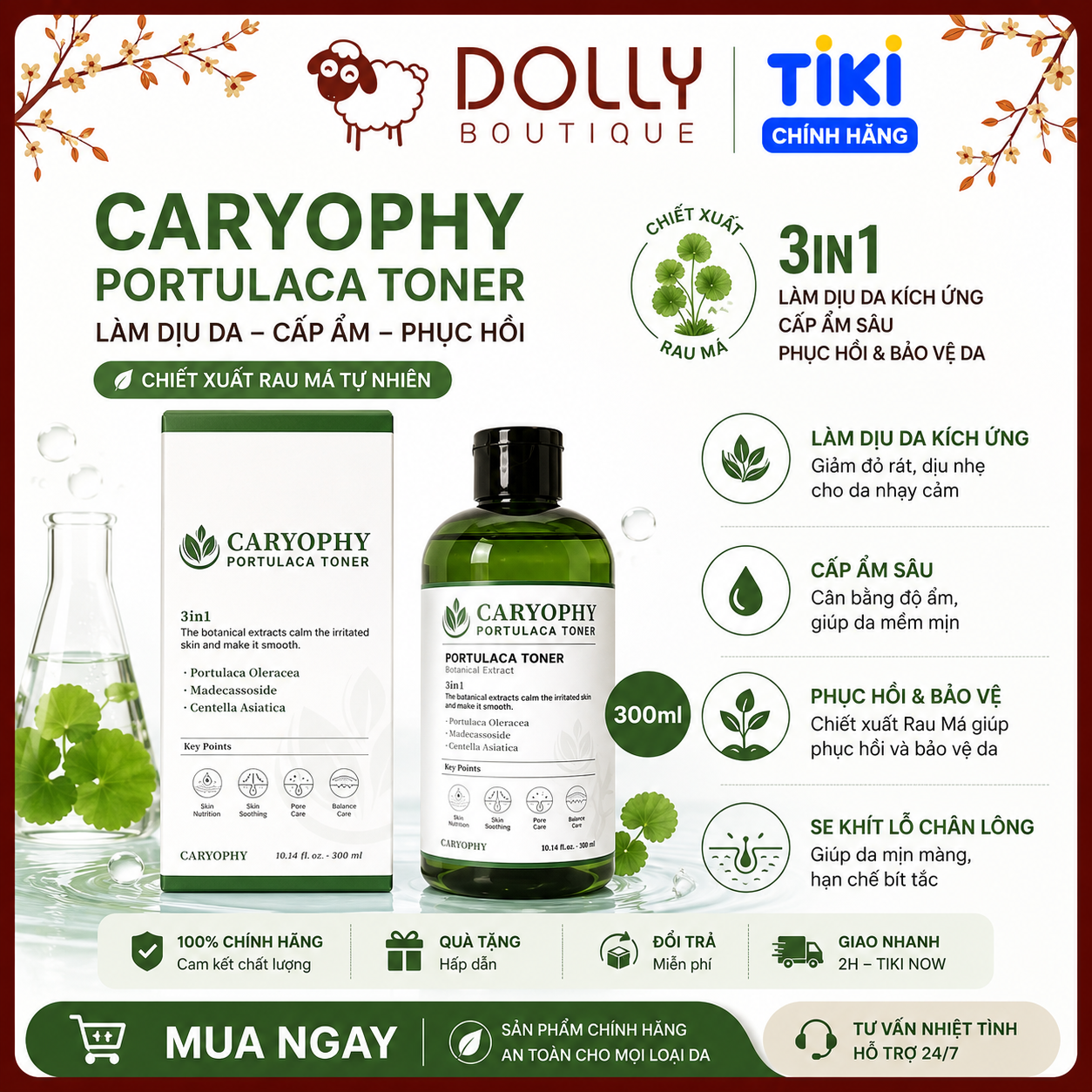 Nước Cân Bằng Cho Da Mụn Caryophy Portulaca Toner 300ml