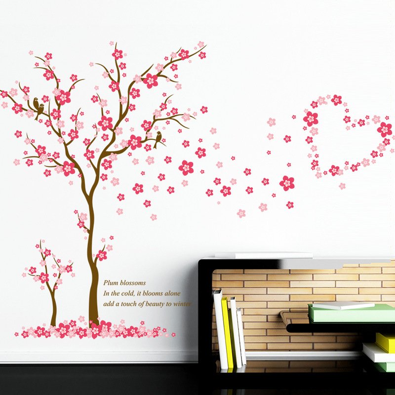 Decal dán tường cây đào hồng dễ thương sang trọng