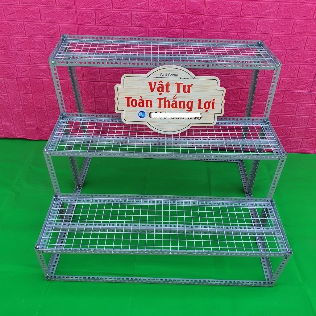 Kệ Sắt V lỗ Bậc thang 3 bậc khung V3x3cm ( Bậc Cao 30cm_60cm_90cm) Vỉ lưới sắt làm bậc rộng 30cm x dài 1m