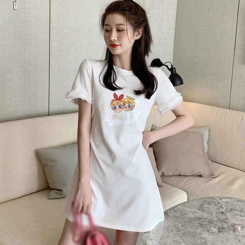 Đầm Chữ A Ngắn Tay In Họa Tiết Hoạt Hình Dành Cho Nữ