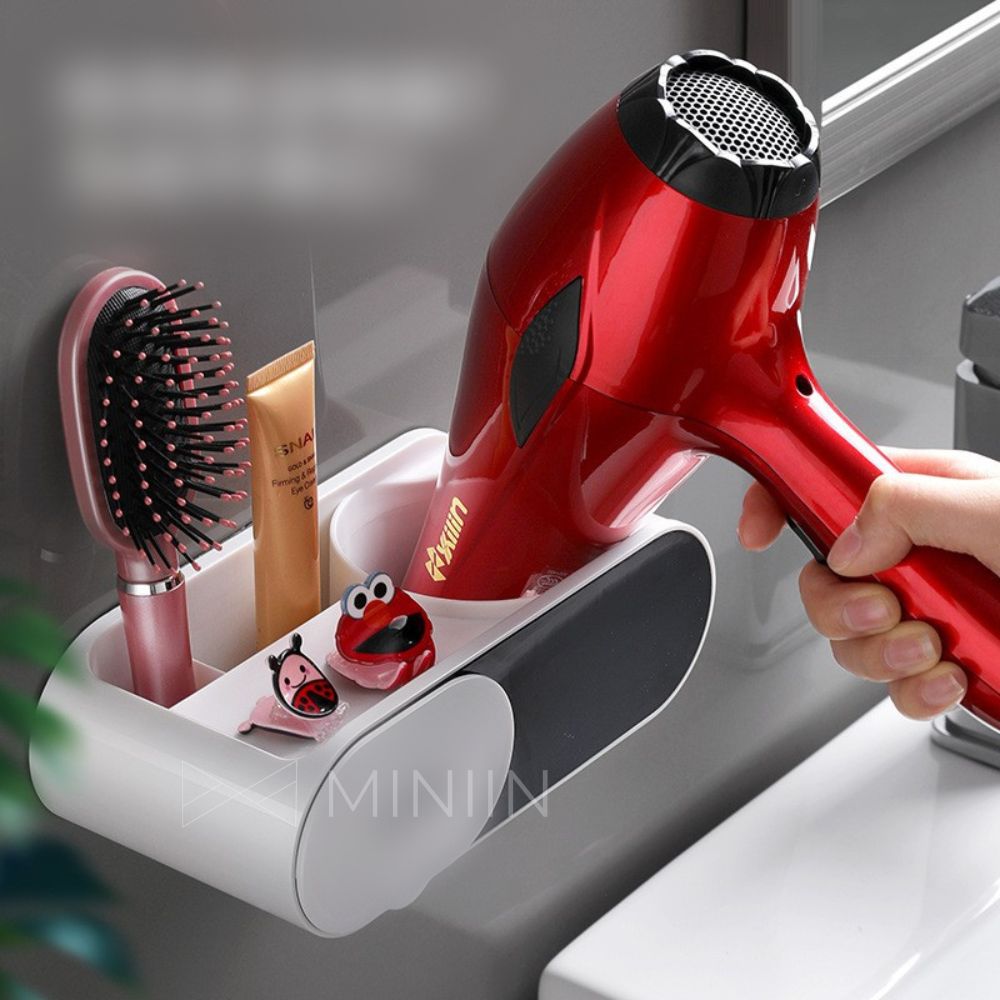 Giá Đỡ Máy Sấy Tóc Dán Tường Nhà Tắm Siêu Chắc Có Ngăn Đựng Đồ Trang Điểm - Kệ gắn tường - Hàng Chính Hãng MINIIN