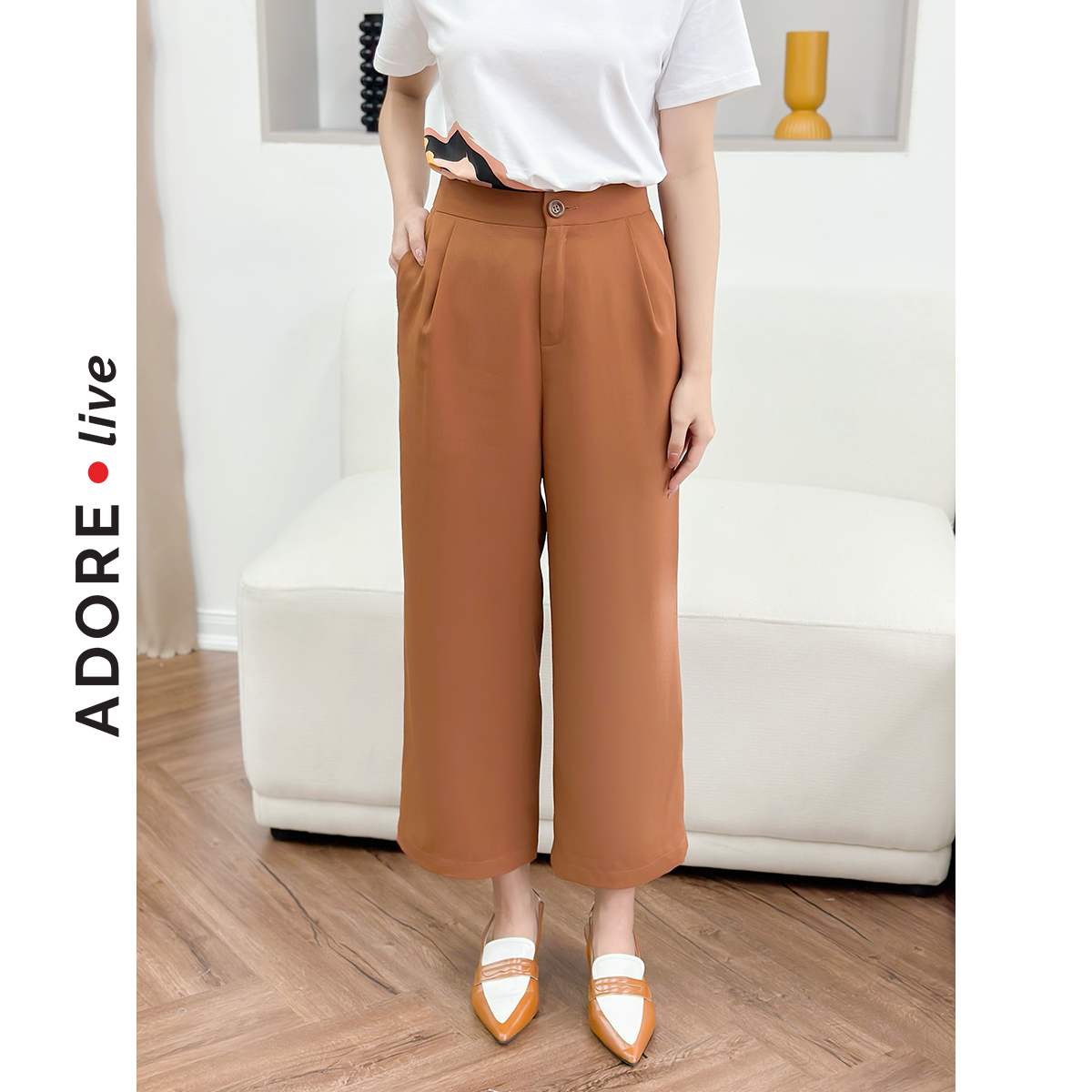 Quần Culottes casual style tuytsy đen và nâu lửng 323TR2009 ADORE DRESS