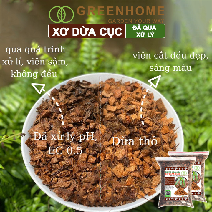 Xơ dừa cục đã qua xử lý, size 1-2cm, bao 400gr, giá thể kiểng lá, phong lan |Greenhome