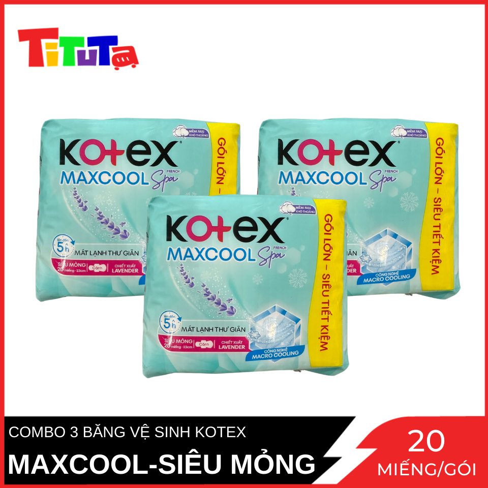 Combo 3 Băng Vệ Sinh Kotex Maxcool Siêu Mỏng Cánh Chiếc Suất Lavender 20 Miếng/Gói