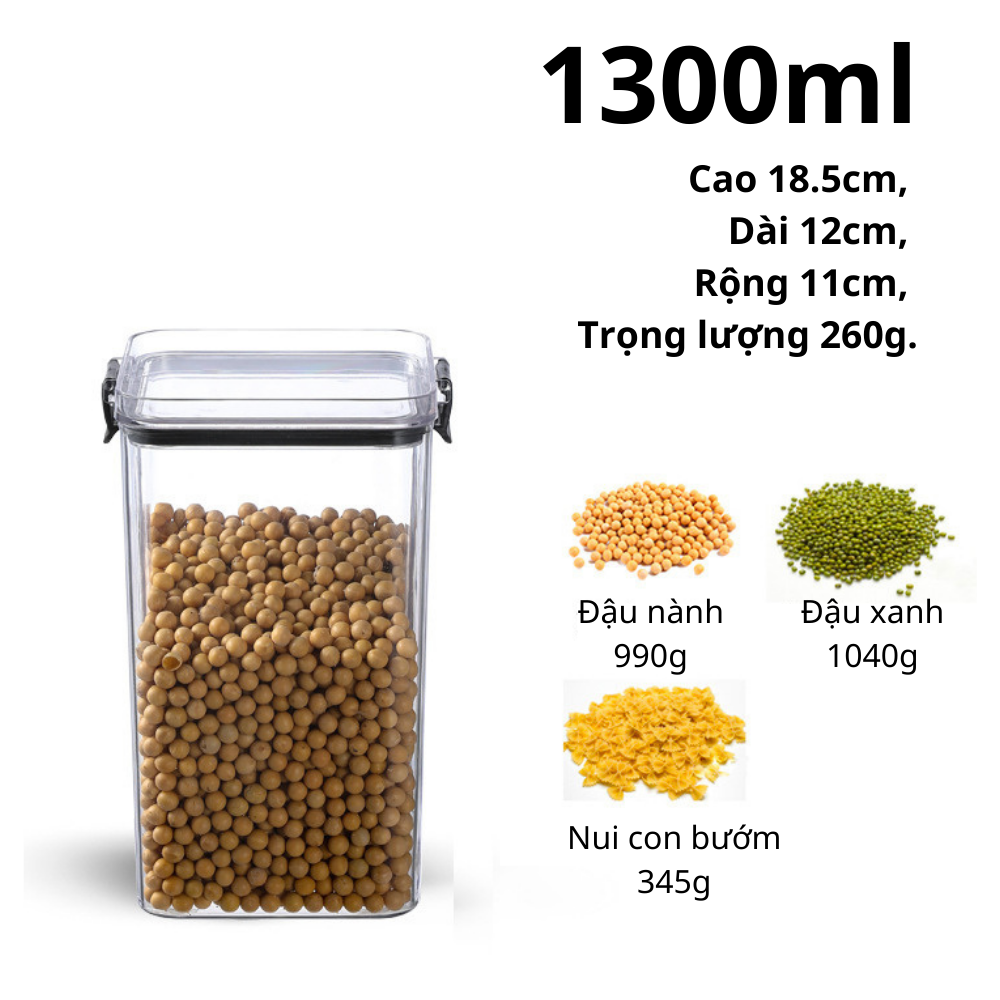 Hộp Nhựa Đựng Thực Phẩm Trong Tủ Lạnh Gagi Có Nắp Kín Khí, Đa Dạng Thể Tích Thích Hợp Cho Nhiều Loại Thực Phẩm - 1300Ml