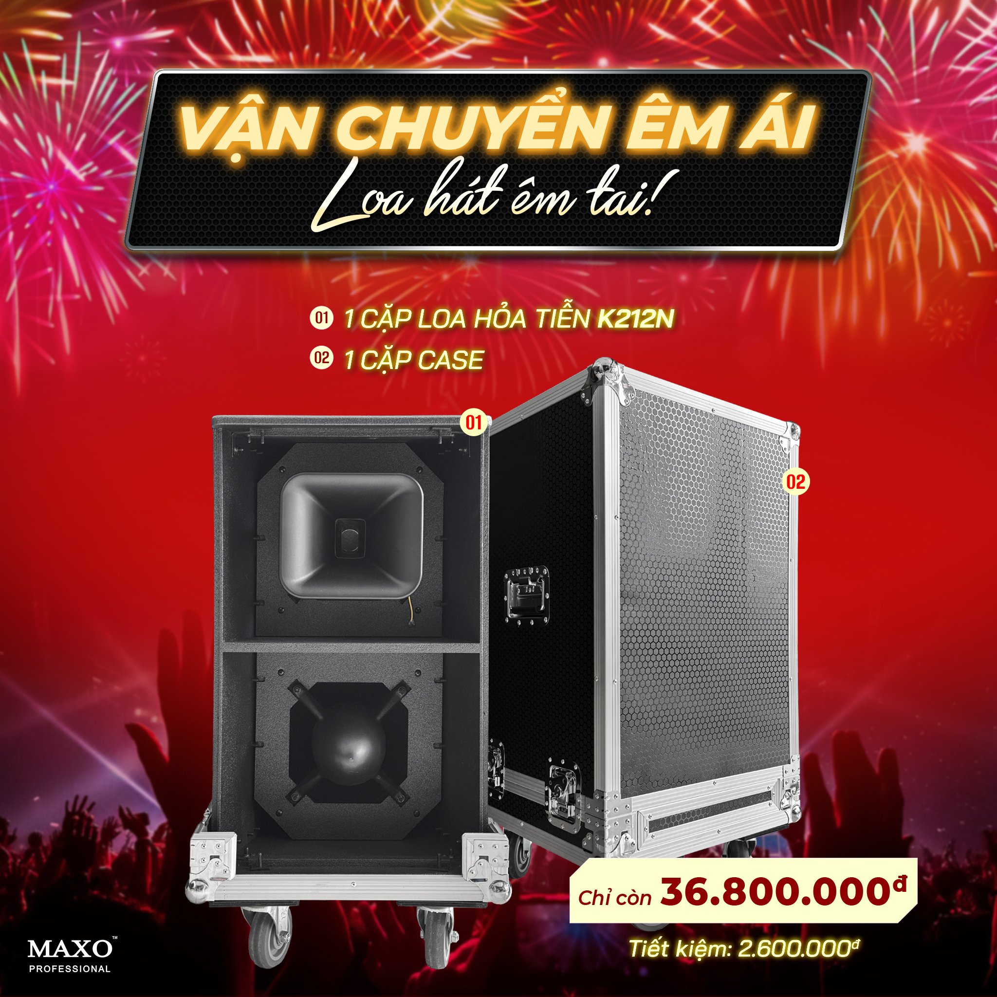 Combo Vận Chuyển Êm Ái Loa Hát Êm Tai 1 Cặp Loa Hỏa Tiễn K212N, 1 Cặp Thùng Case - Hàng Nhập Khẩu Chính Hãng