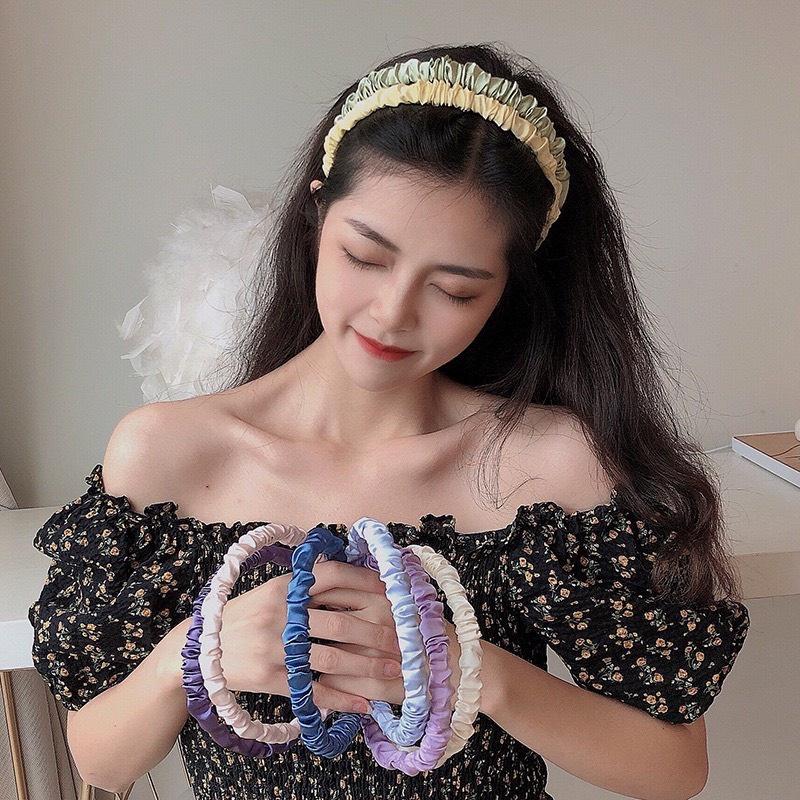 Băng đô cài tóc dạng chun nhún Retro chất liệu Chiffon phong cách Hàn Quốc 2021