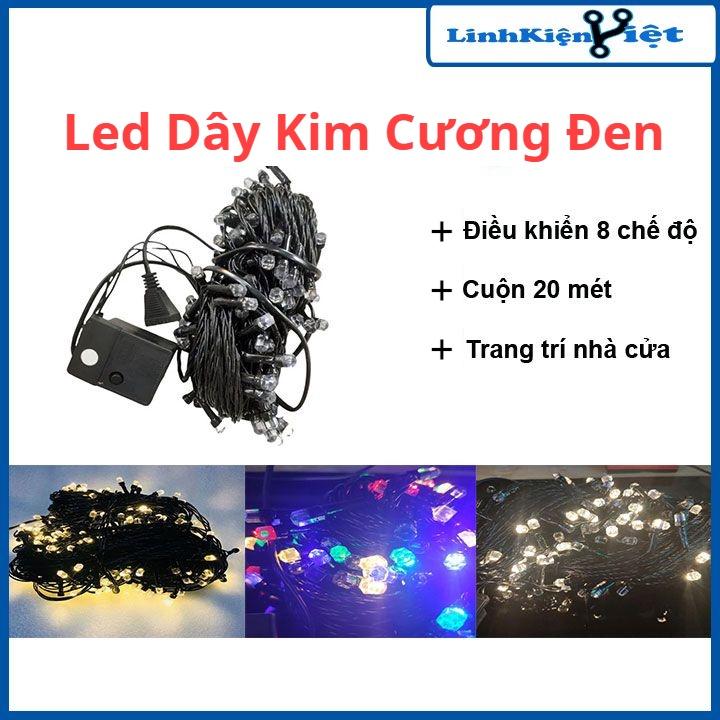 Led dây kim cương đen nhiều màu cuộn 20m điều khiển 8 chế độ trang trí ngoài trời