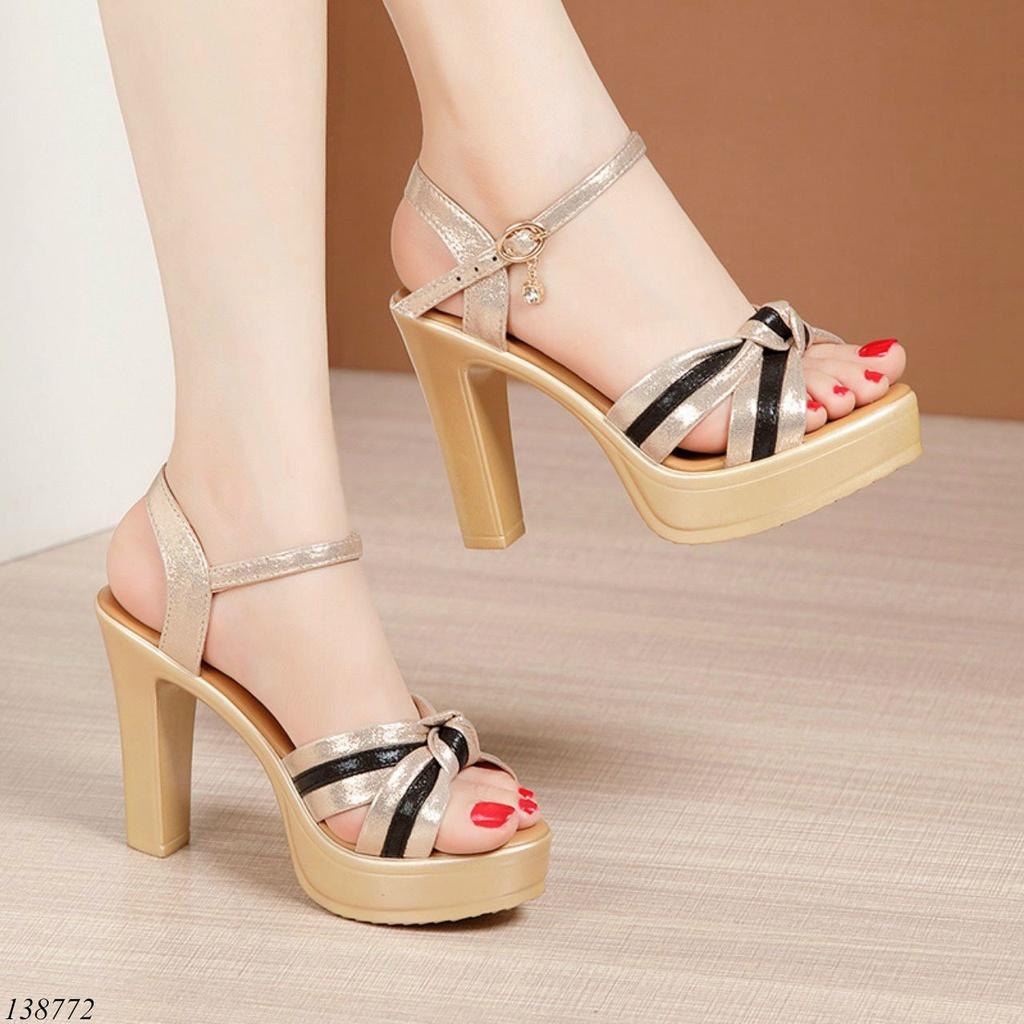 Giày sandal đế xuồng nữ 10cm,giày da xăng-đan cao gót cô dâu mix quai 10 phân vàng đen nhiều màu siêu nhẹ