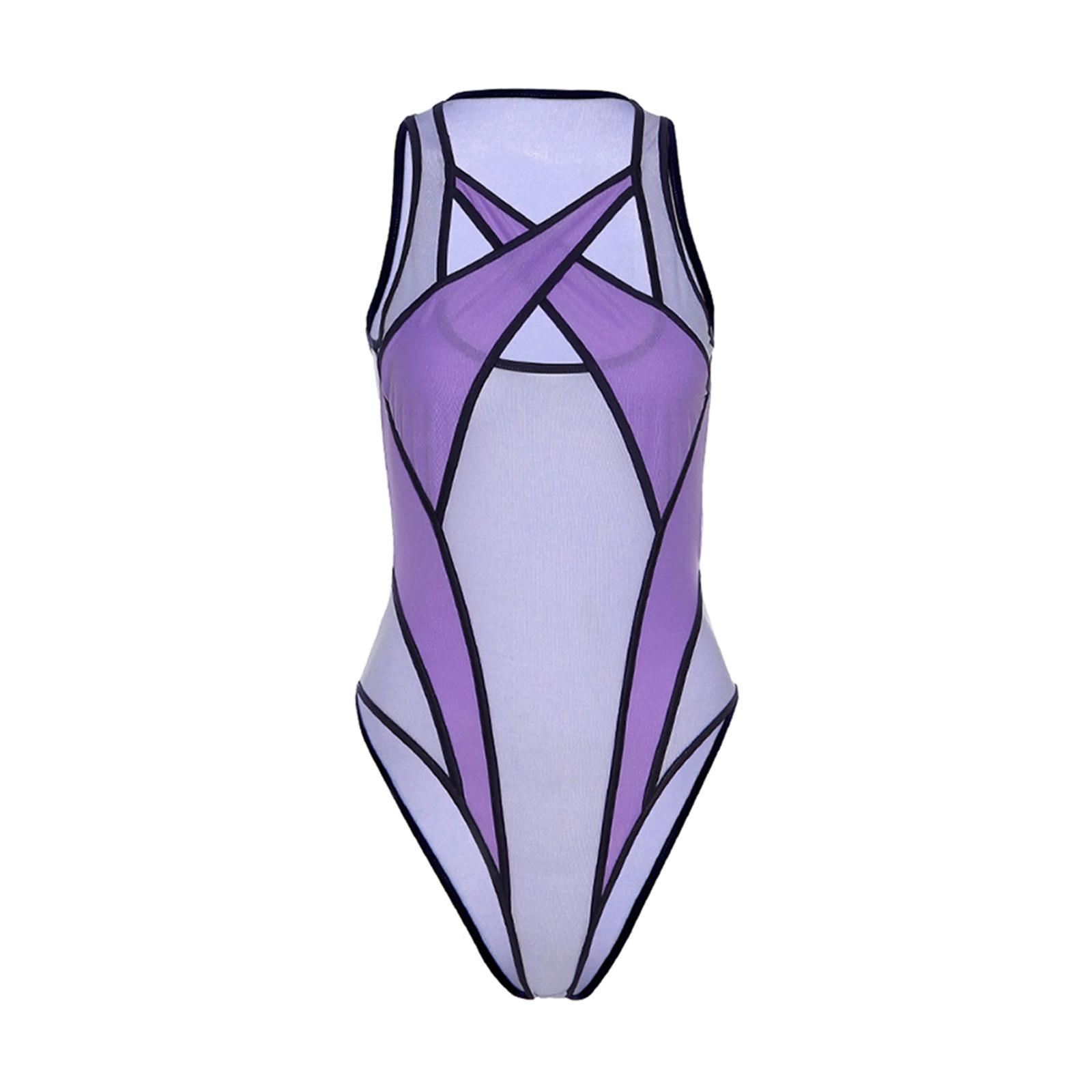 Bodysuit Club Party Female Mesh Swimsuit Cross    Bodysuit S