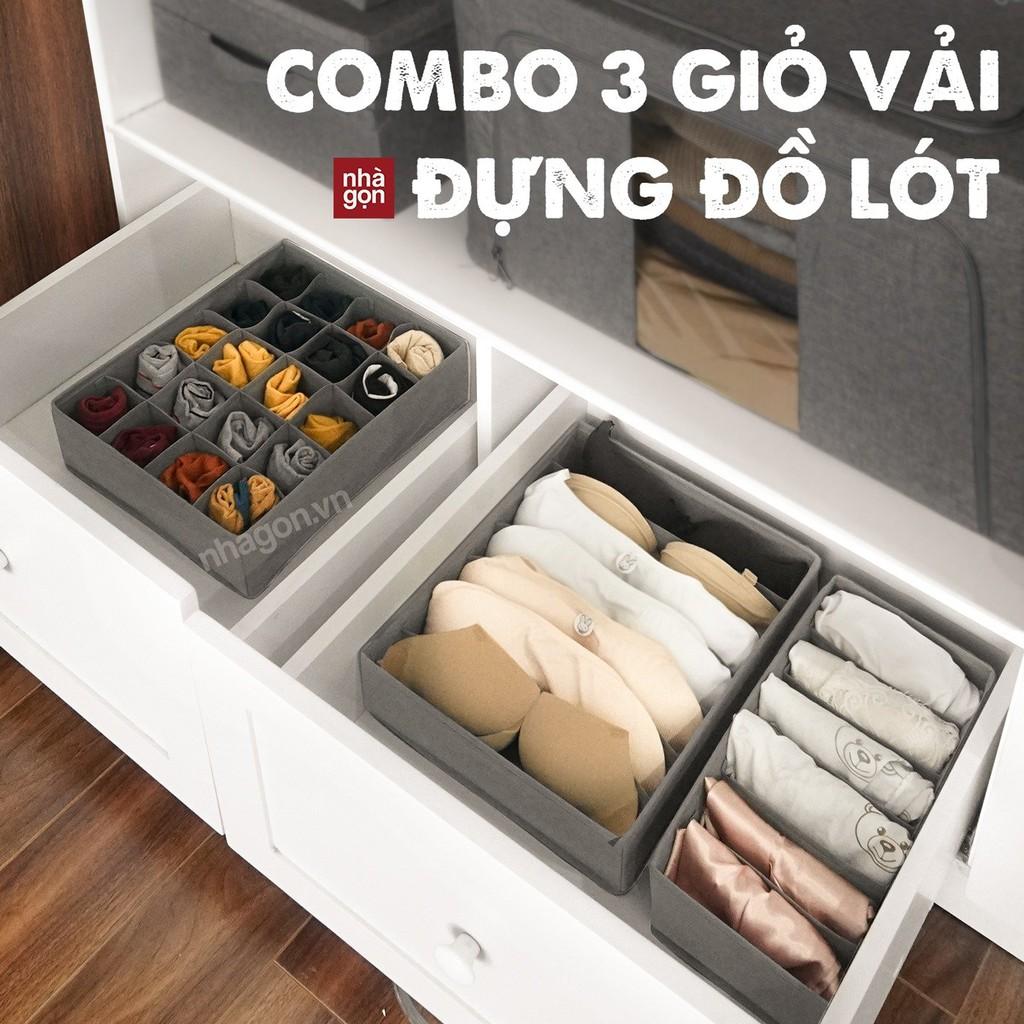 Combo 3 hộp vải đựng bảo quản đồ lót, khay đựng quần áo tất vớ bằng vải không dệt tiết kiệm diện tích 6, 7, 24 ngăn