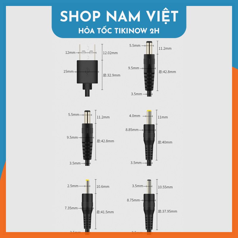 Dây Cáp Chuyển USB 5V to DC Jack 5.5 / 4.0 / 3.5 / 2.5mm Cho Quạt Sạc, Đèn Sạc, Đèn LED - Hàng Chính Hãng NAVIVU