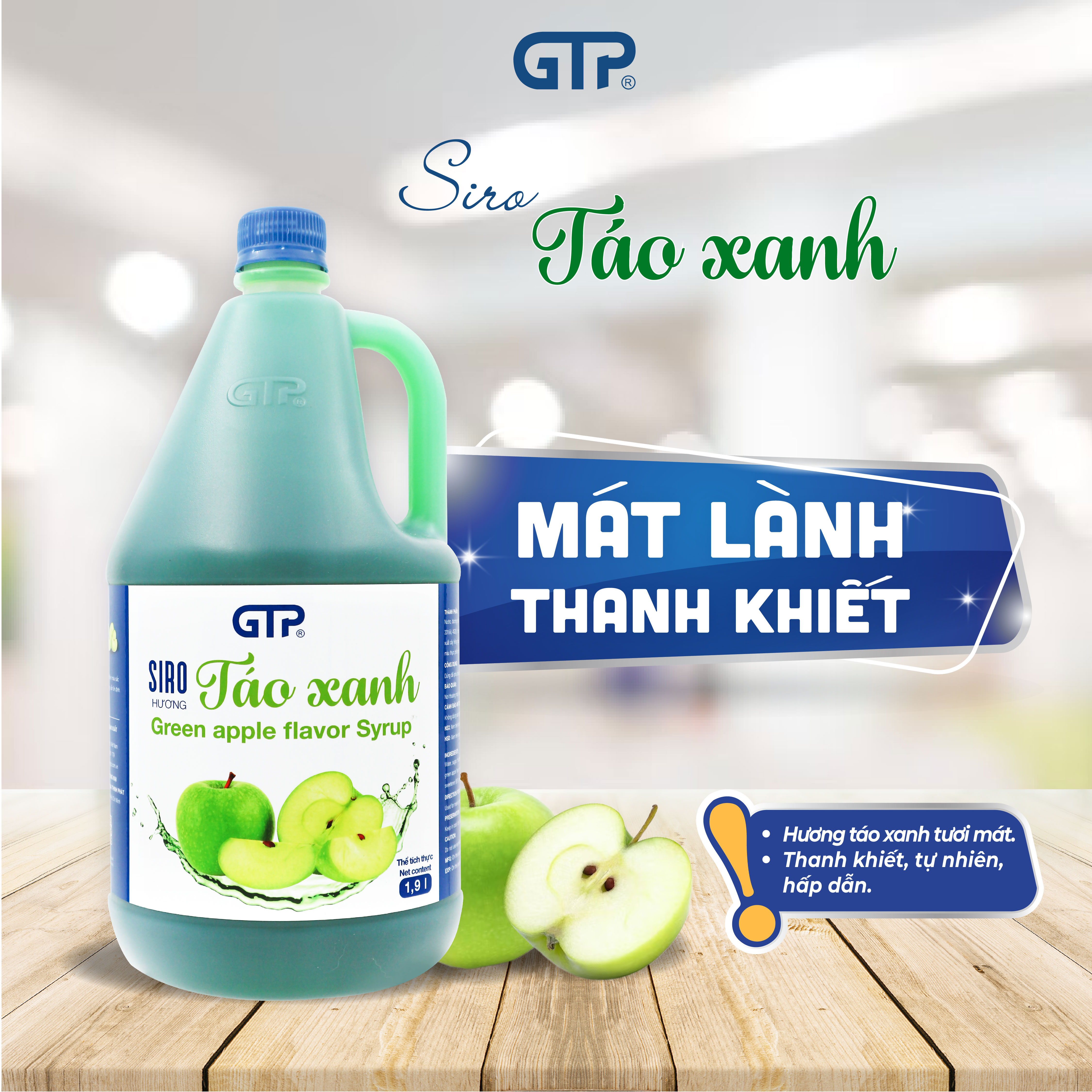 Siro Táo xanh GTP - Chuyên dùng pha chế: Trà sữa, Trà trái cây, Cocktail, Mocktail…