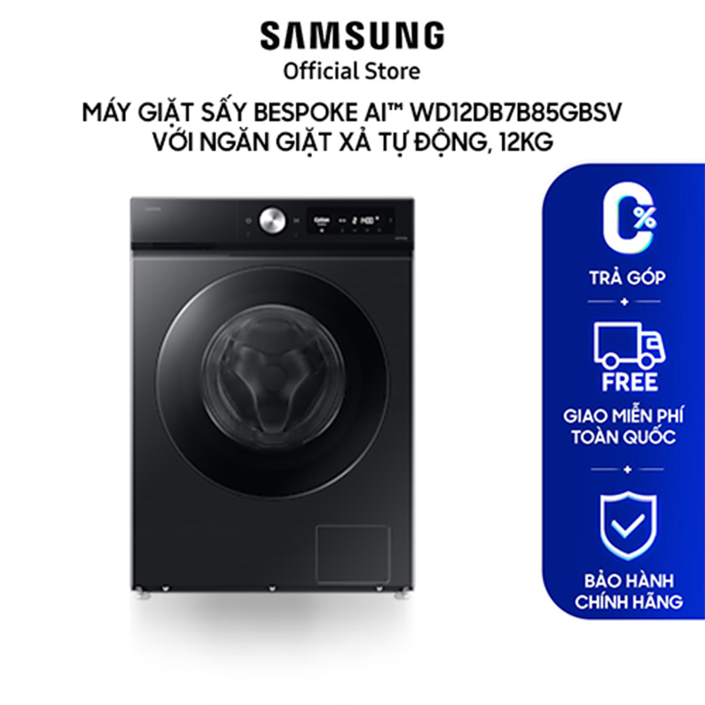Máy giặt sấy SAMSUNG Bespoke AI™ WD12DB7B85GBSV với Ngăn giặt xả tự động, 12kg - Hàng chính hãng