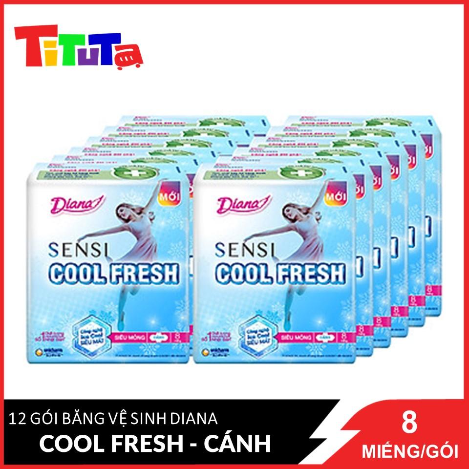 Bộ 12 gói Băng vệ sinh SENSI Cool Fresh siêu mỏng cánh gói 8 miếng