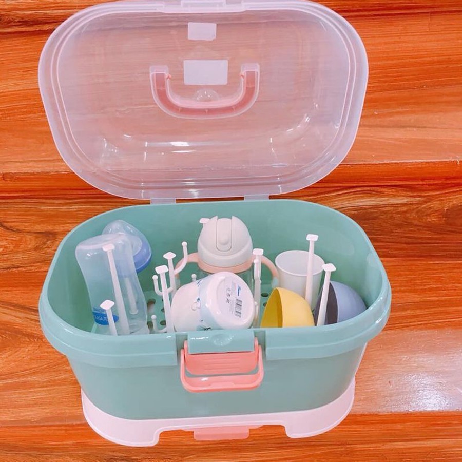 Giá úp bình sữa dạng hộp Box cao cấp bảo quản bình sữa, núm ti khỏi bụi bẩn