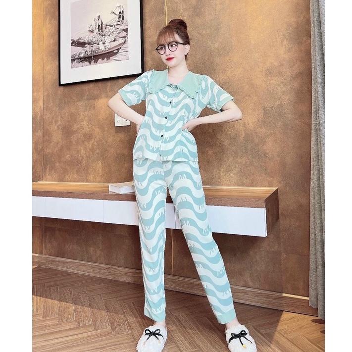 Đồ bộ pijama lụa mango họa tiết sóng mềm mịn thoáng mát