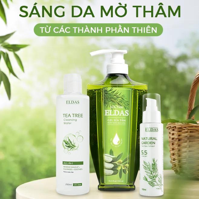 Bộ chăm sóc và phục hồi làn da cơ thể hư tổn, tinh chất TRÀM TRÀ ngừa mụn tái tạo chuyên sâu ELDAS