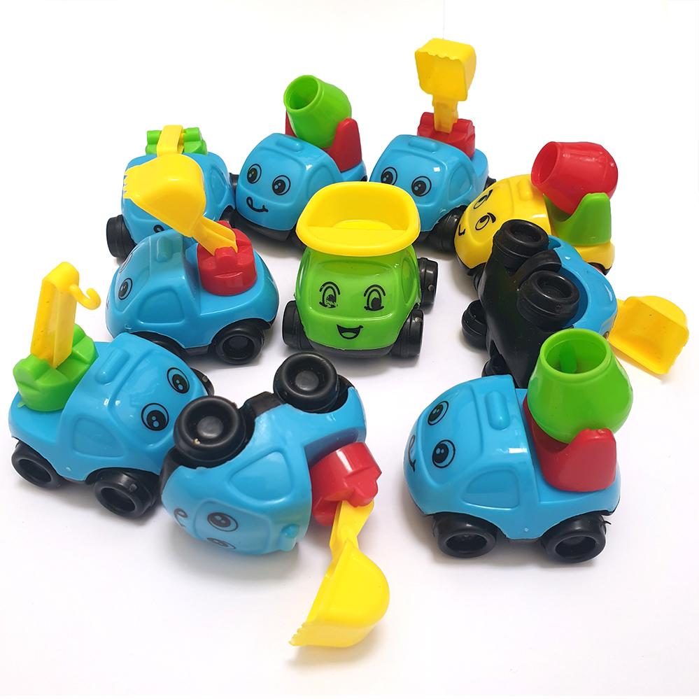 Bộ 12 Xe Công Trình dễ thương làm đồ chơi cho bé 4-6 cm có khớp xoay và di chuyển được, độ bền tốt, giúp bé khám phá và nhận biết về các loại xe ô tô, xe ben, xe bồn, xe cẩu, máy xúc