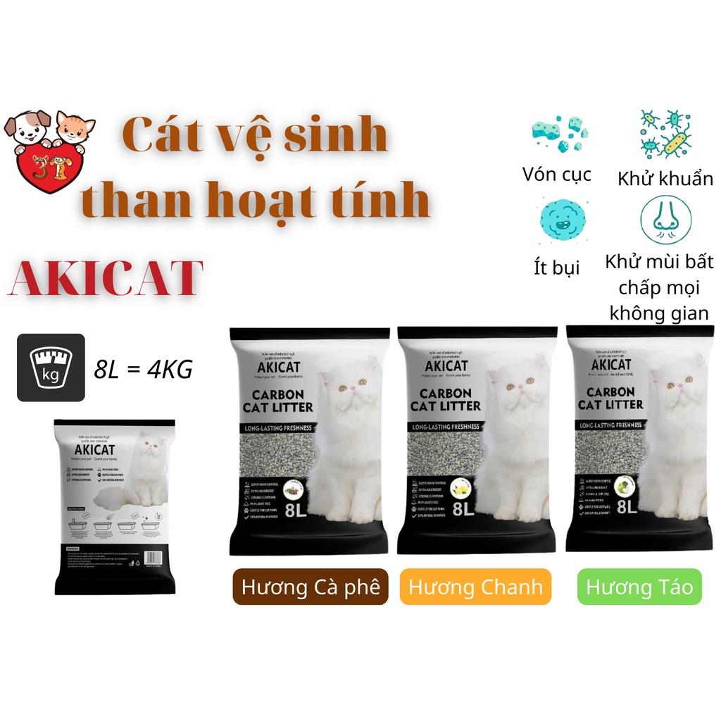 1 tải (6 túi 8L) Cát vệ sinh cho mèo than hoạt tính Akicat