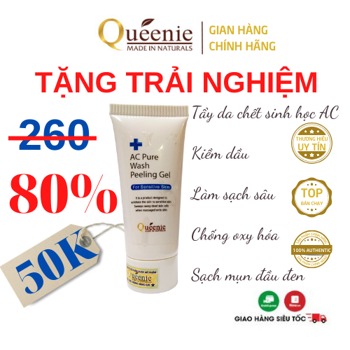 Gel Tẩy Tế Bào Chết trải nghiệm Queenie AC Pure làm sạch sâu ngừa mụn phù hợp với mọi loại da Hàn Quốc chính hãng 15ml