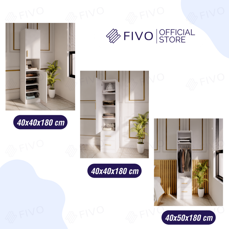 Tủ Áo Gỗ MDF Chống Ẩm Cá Nhân FIVO FC05 Thiết Kế Tinh Gọn Có Hộc, Phù Hợp Cho Không Gian Phòng Trọ, Giá Sinh Viên - Màu Full Trắng