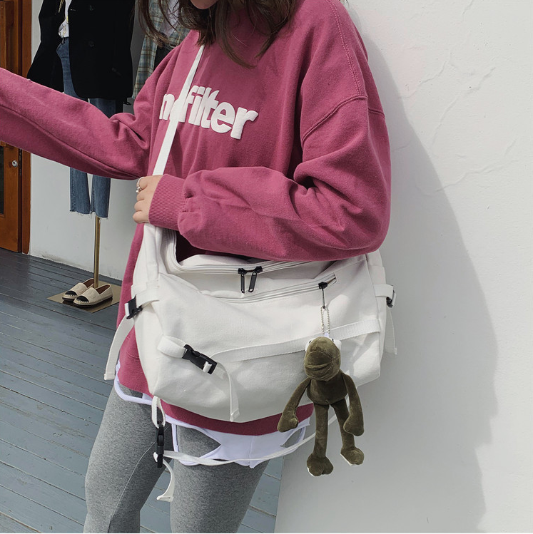 Túi đeo chéo ulzzang bán nguyệt lớn kèm ngăn nhỏ cách điệu vải canvas thời trang teen hottrend