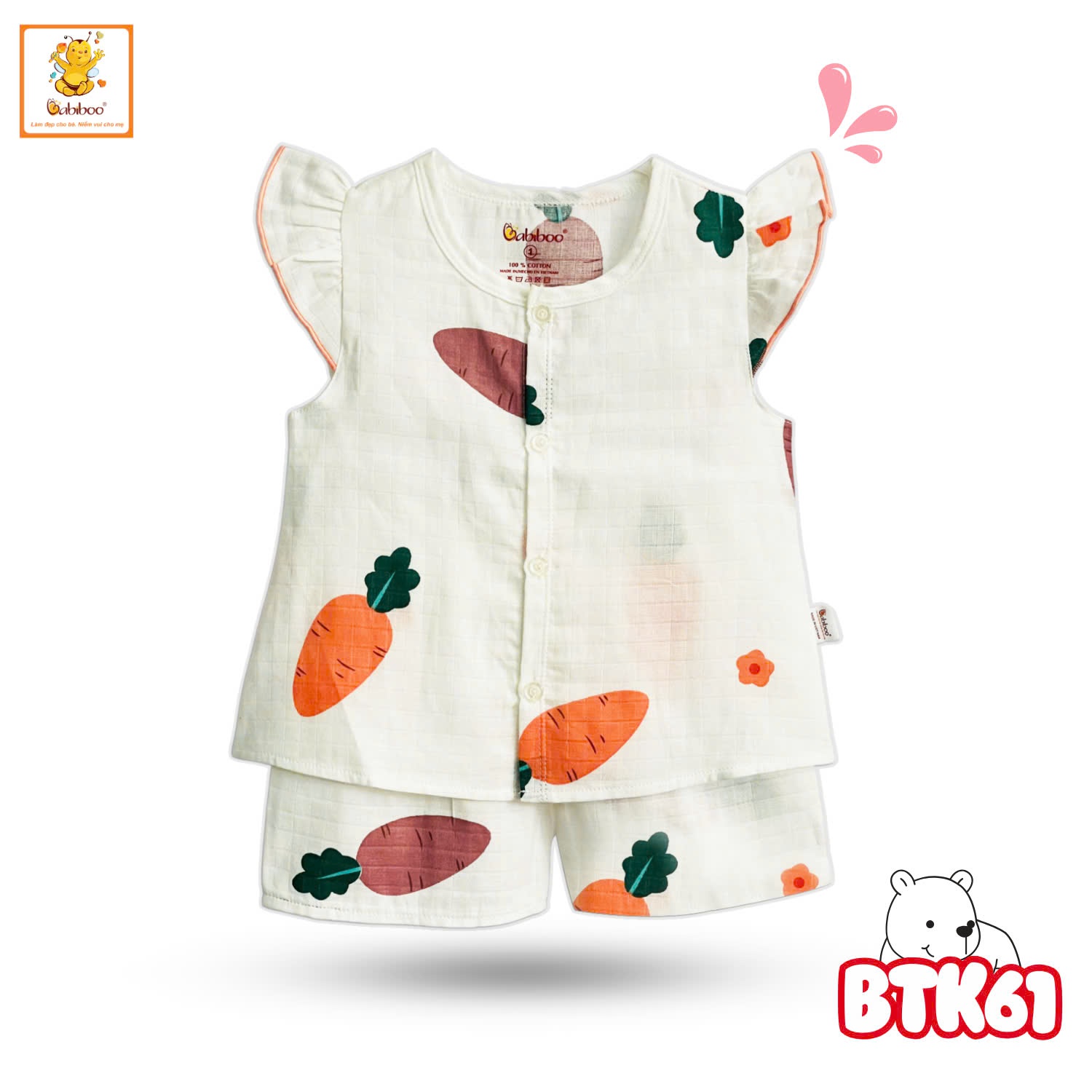 Đồ bộ bé gái Babiboo bộ sát nách nách tiên vải xô tre mềm mát, xinh xắn BTK61 ( Họa tiết ngãu nhiên)