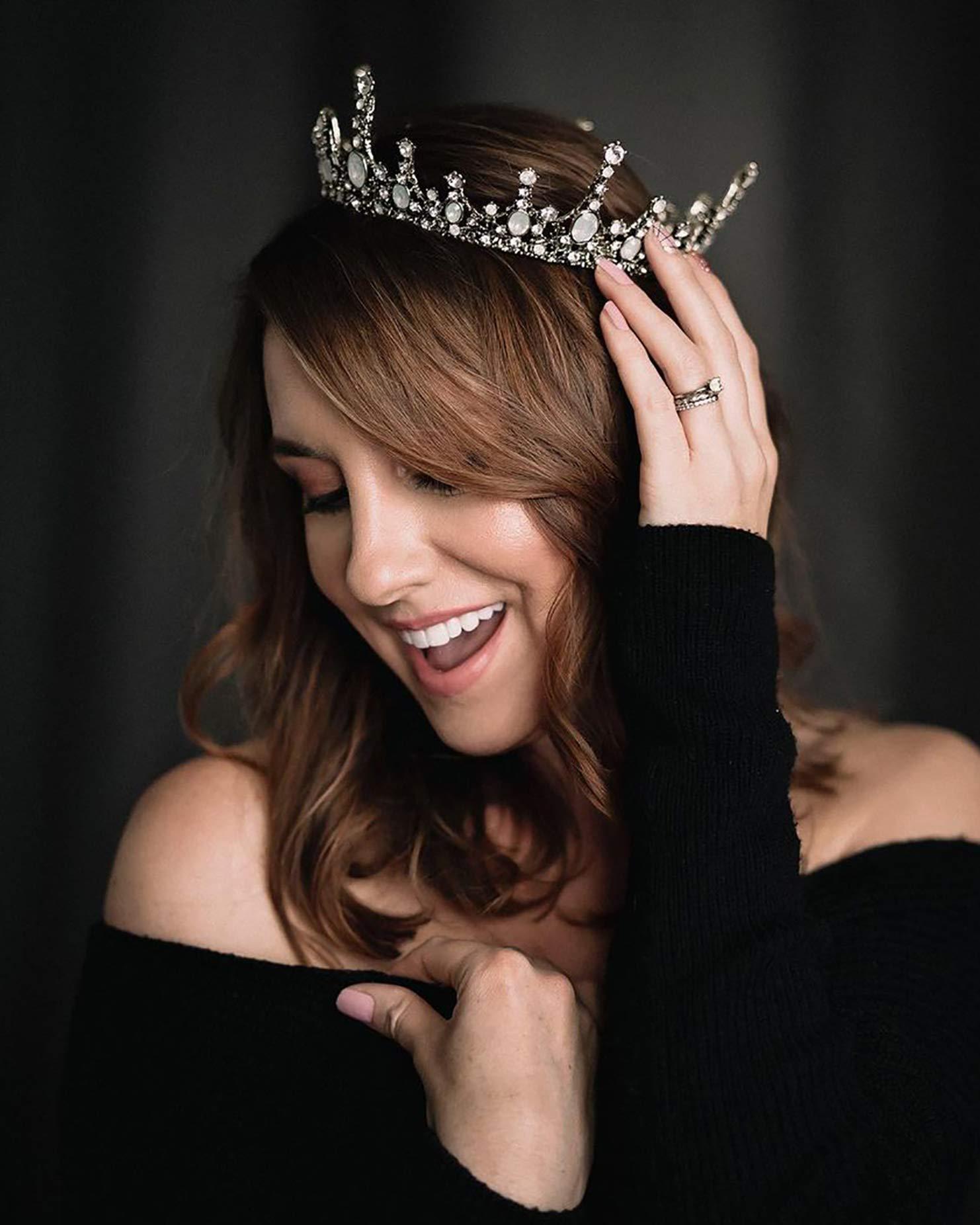 Queen Crown - Vương miện công chúa cổ điển, bóng cưới Halloween Opal Trang phục Phụ kiện tóc